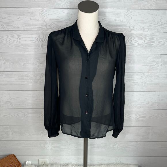 Stitches by Marjorie de Martino 80’s black sheer button up blouse size 9 - Picture 1 of 6